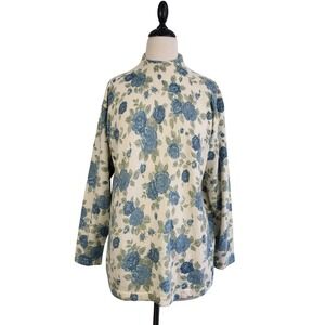 VTG Crystal Kobe Floral‎ Angora Lambswool Sweater L Blue Green Mock Neck